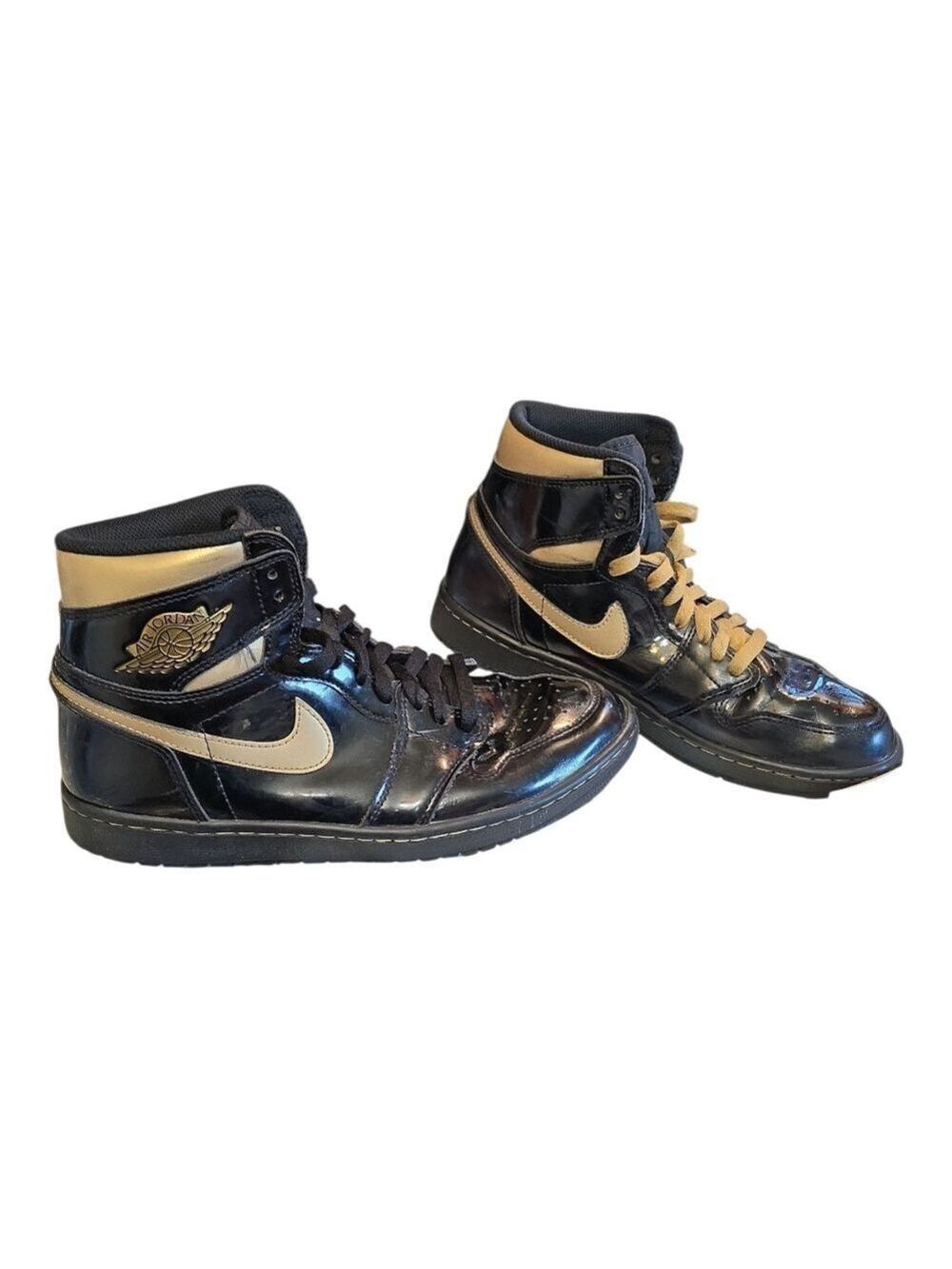 Nike Air Jordan 1 High Patent Black Gold Sneakers - Picture 6 of 9